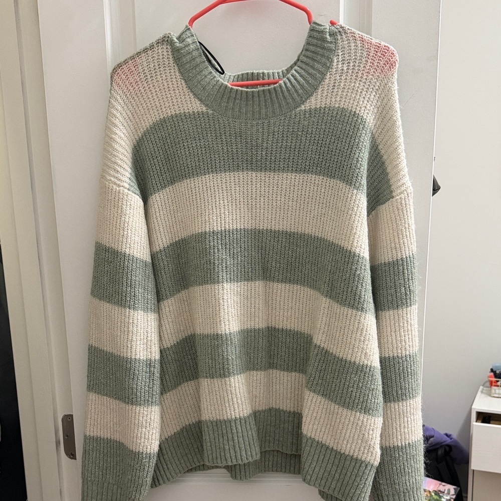 H&M Green and Cream Striped Sweater